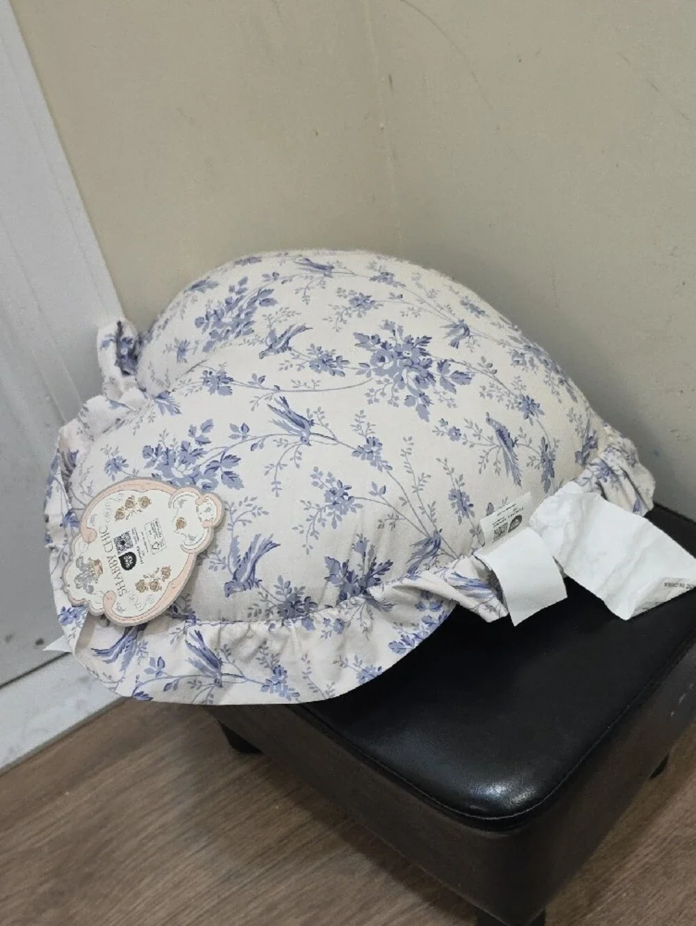 Shabby Chic Blue Floral Ruffle Accent Pillow